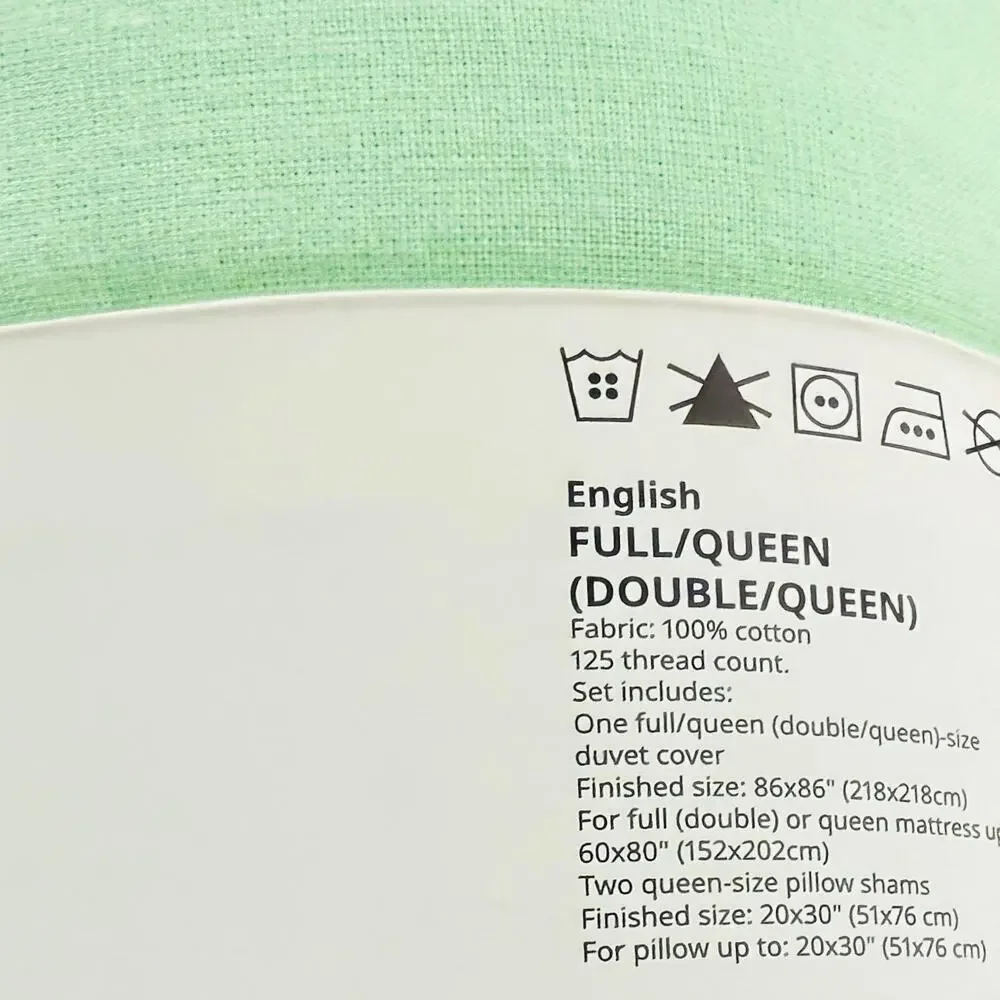 IKEA ANGSLILJA Light Green Double/Queen Duvet Cover & Pillowcases